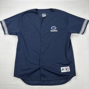 Vintage PSU Nittany Lions Baseball Jersey Navy Mens L Button Up 90s Dynasty